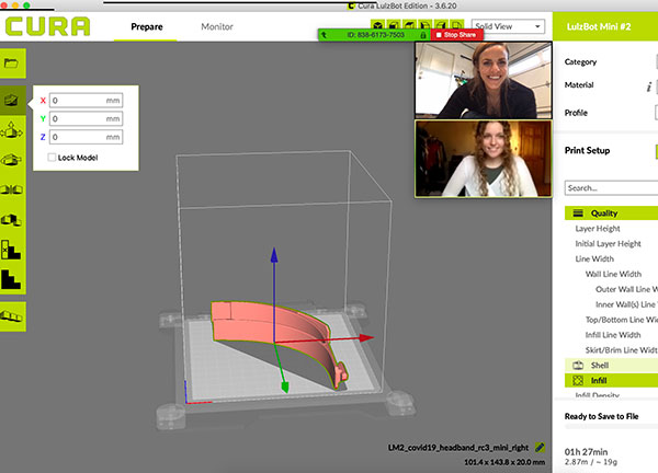 PPE shield creators Megan Wade and Lauren Yadavia meet over Zoom to design the shields